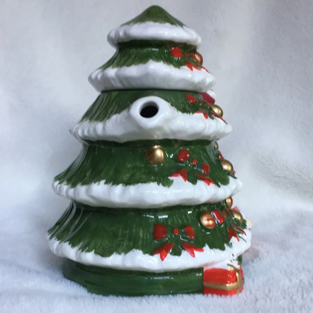 World Bazaar Cute Teddy Bear in Santa Suit Christmas Tree teapot hand painted